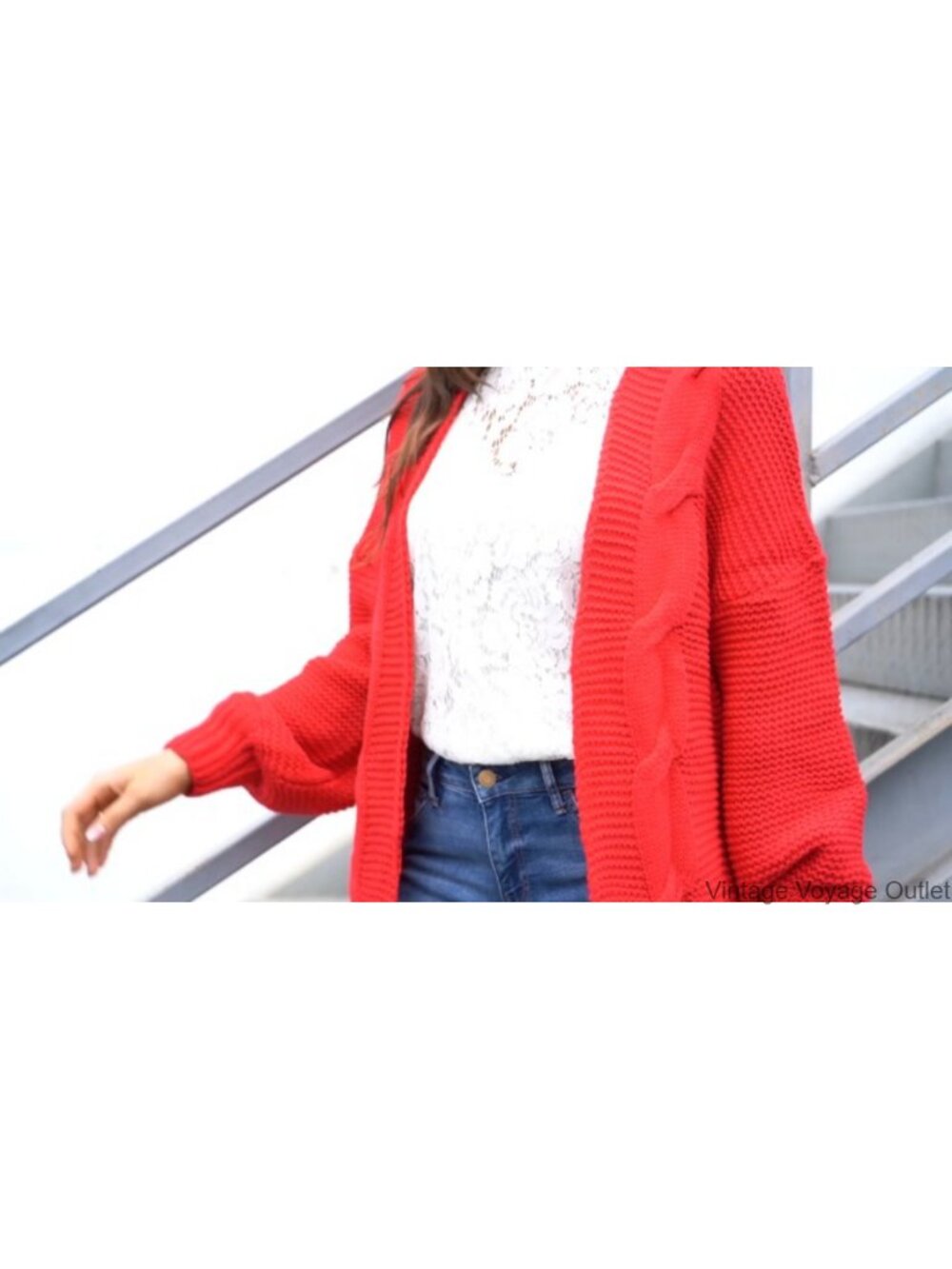 Chunky Knit Open Front Cardigan Loose Lantern Sleeve Oversized Sweater - Picture 3 of 3